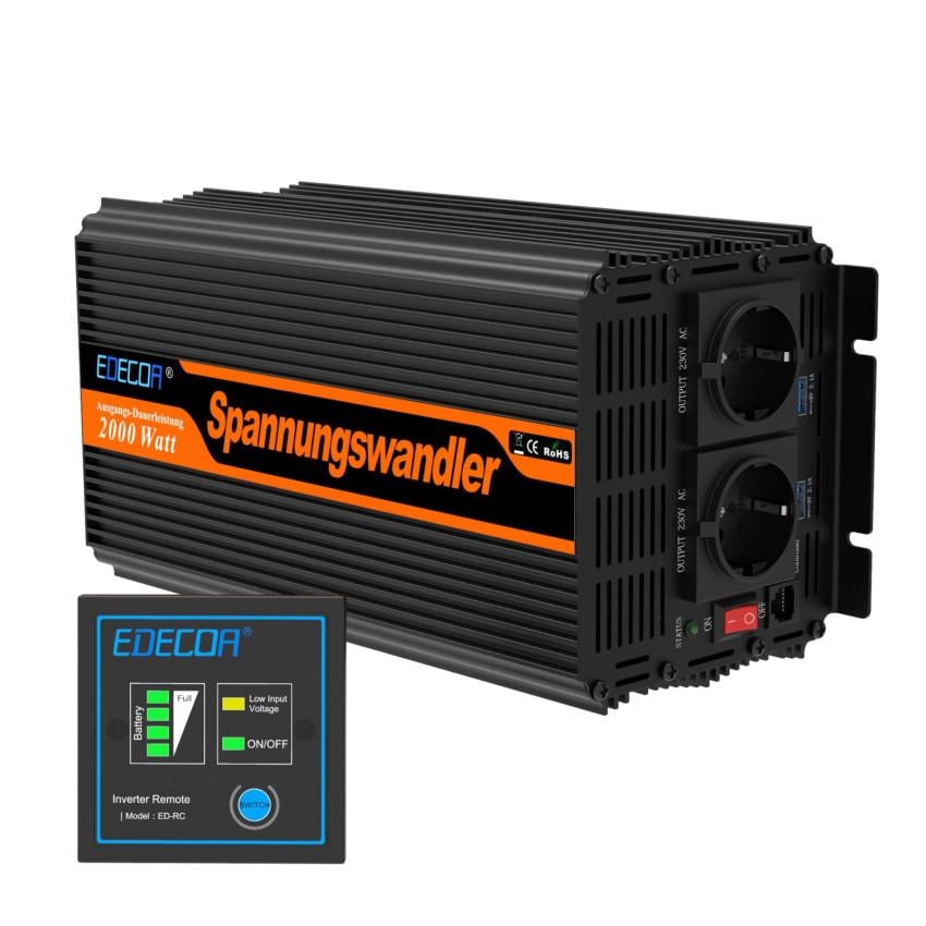 Перетворювач напруги Edecoa Spannungswandler DPM20 дві розетки 12-230 v/2000/4000W