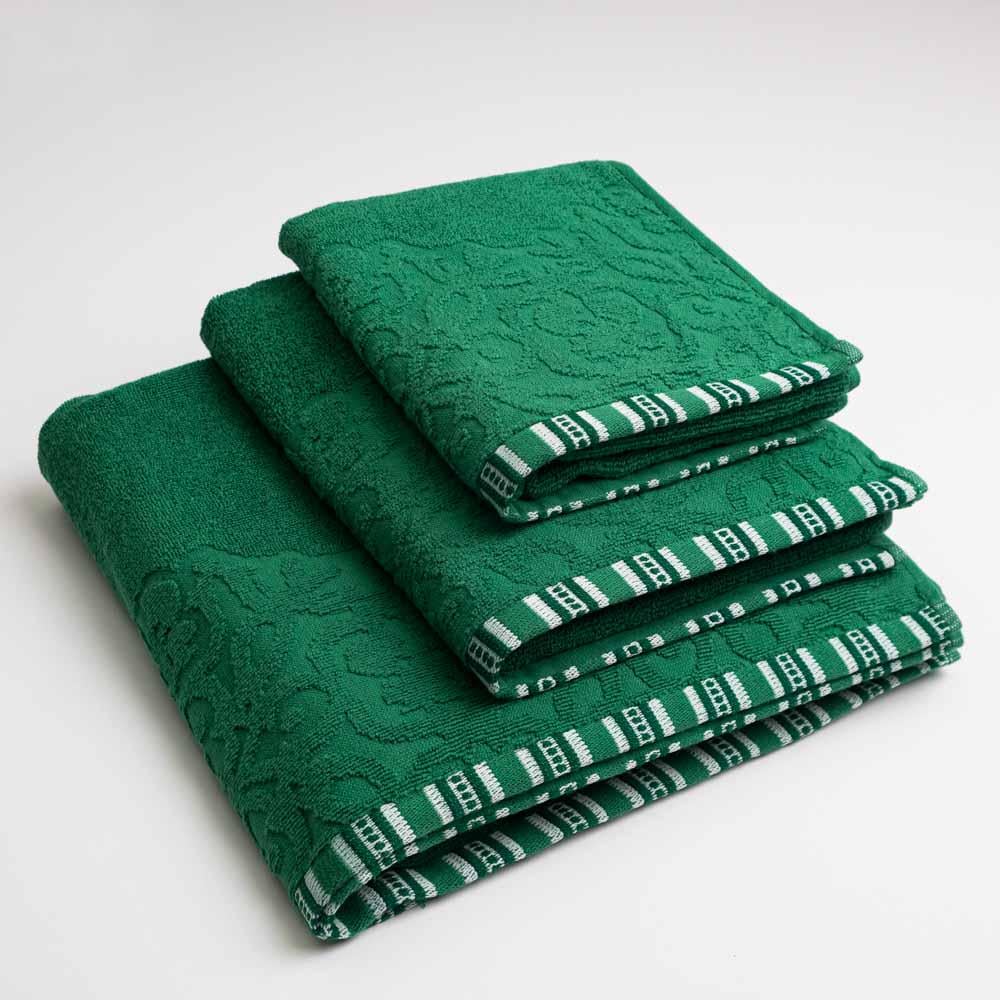 Набор махровых полотенец с орнаментом GM Textile 400 г/м2 40х70см/50х90см/70х140 см 3 шт. Зеленый (rmo400-k1-green)