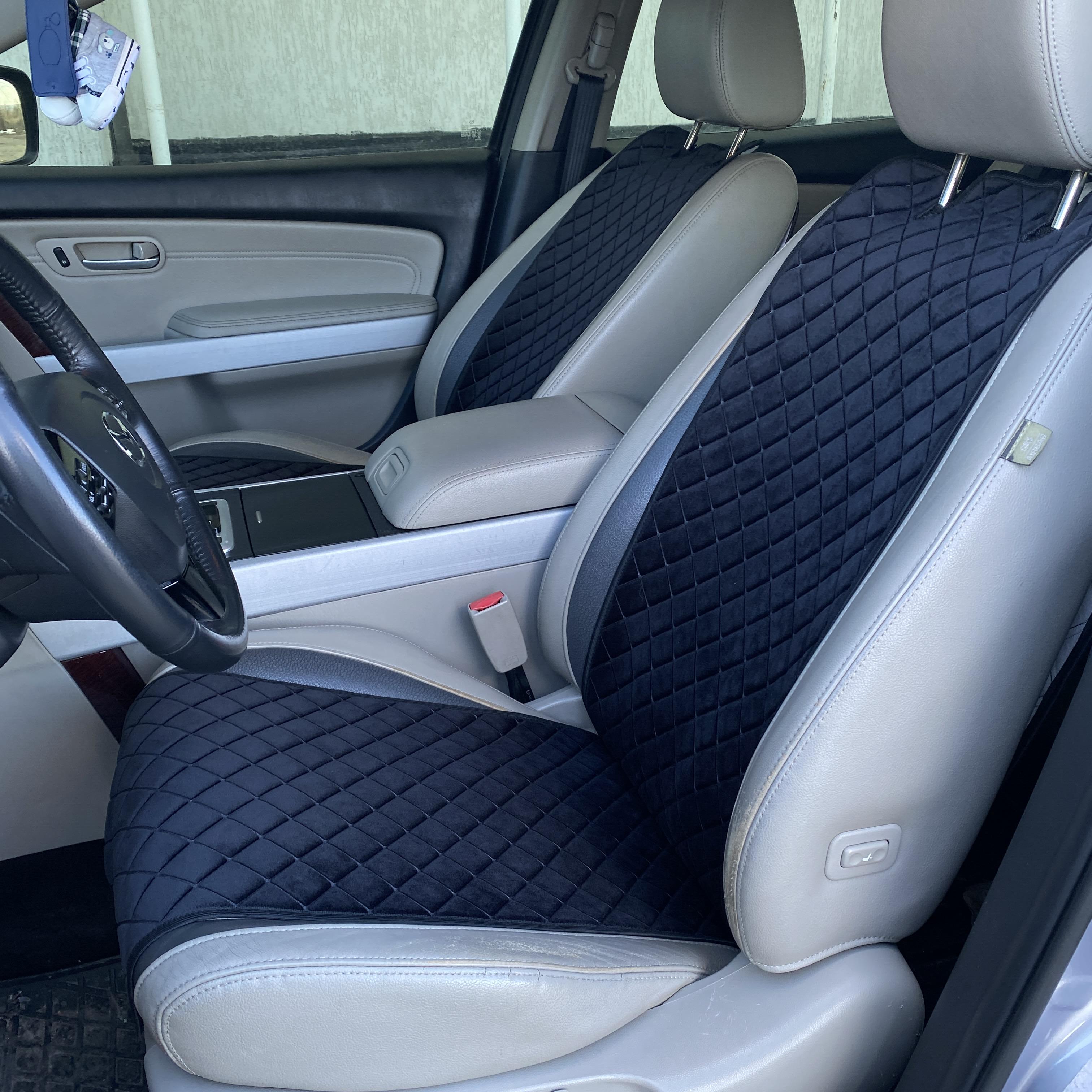 Накидка на сиденье с алькантары Lux Пайка Квадратный ромб Стандарт 1 передняя Черный