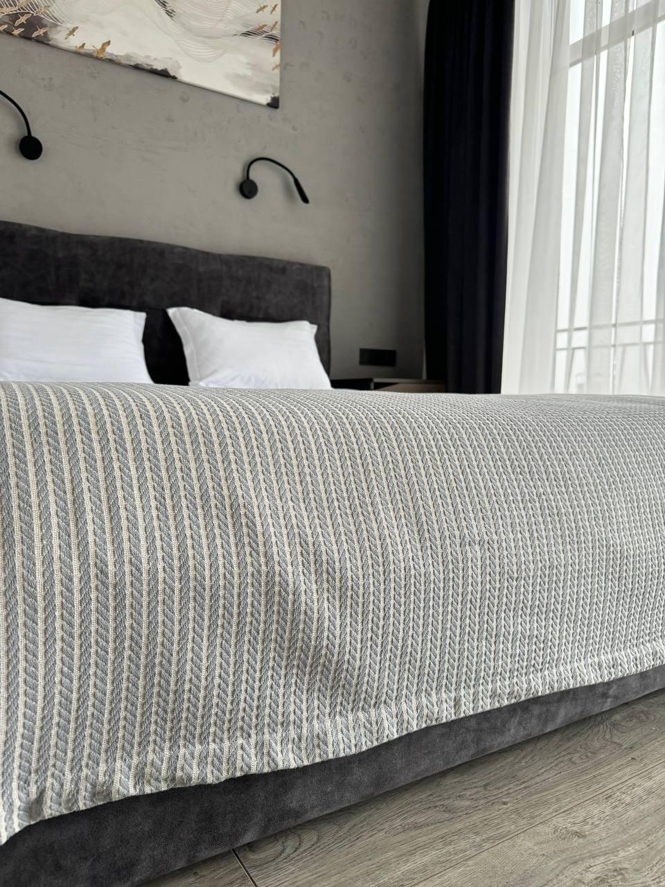 Плед хлопковый Косичка комбинированная 240x230 см Светло-серый (11812-F9-240x230cm) - фото 3