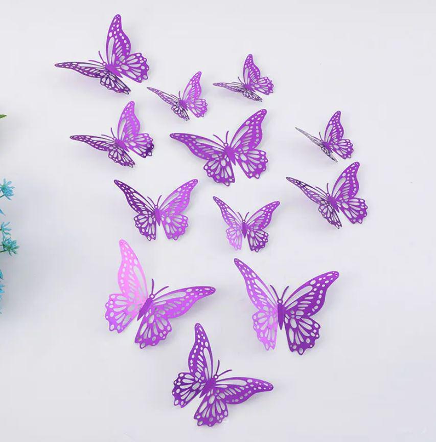 Украшения 3D Бабочки для интерьера/фотозон/тортов 12 шт. Фиолетовый