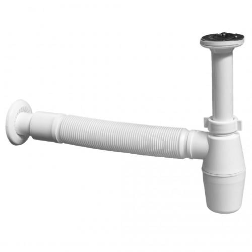 Сифон до умивальника Aqua Factory до умивальника з пробкою 5/4" зі спаяною гофрою d 40/50 мм з розеткою (GRM-46861-01)