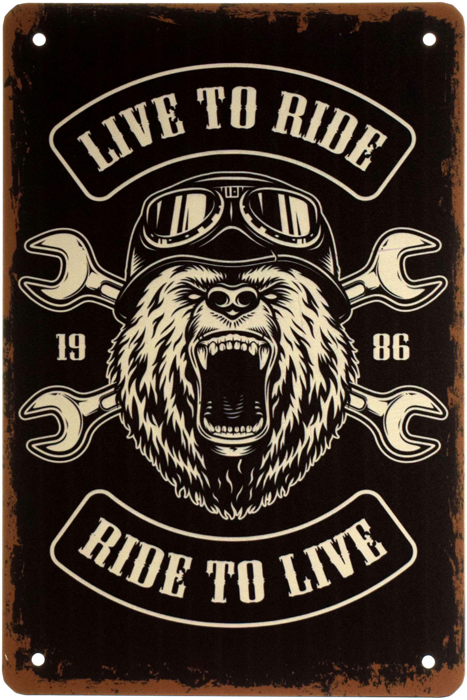 Табличка металлическая Жить, Чтобы Ездить Ездить Чтобы Жить/Live To Ride Ride To Live 1986 20x30 см