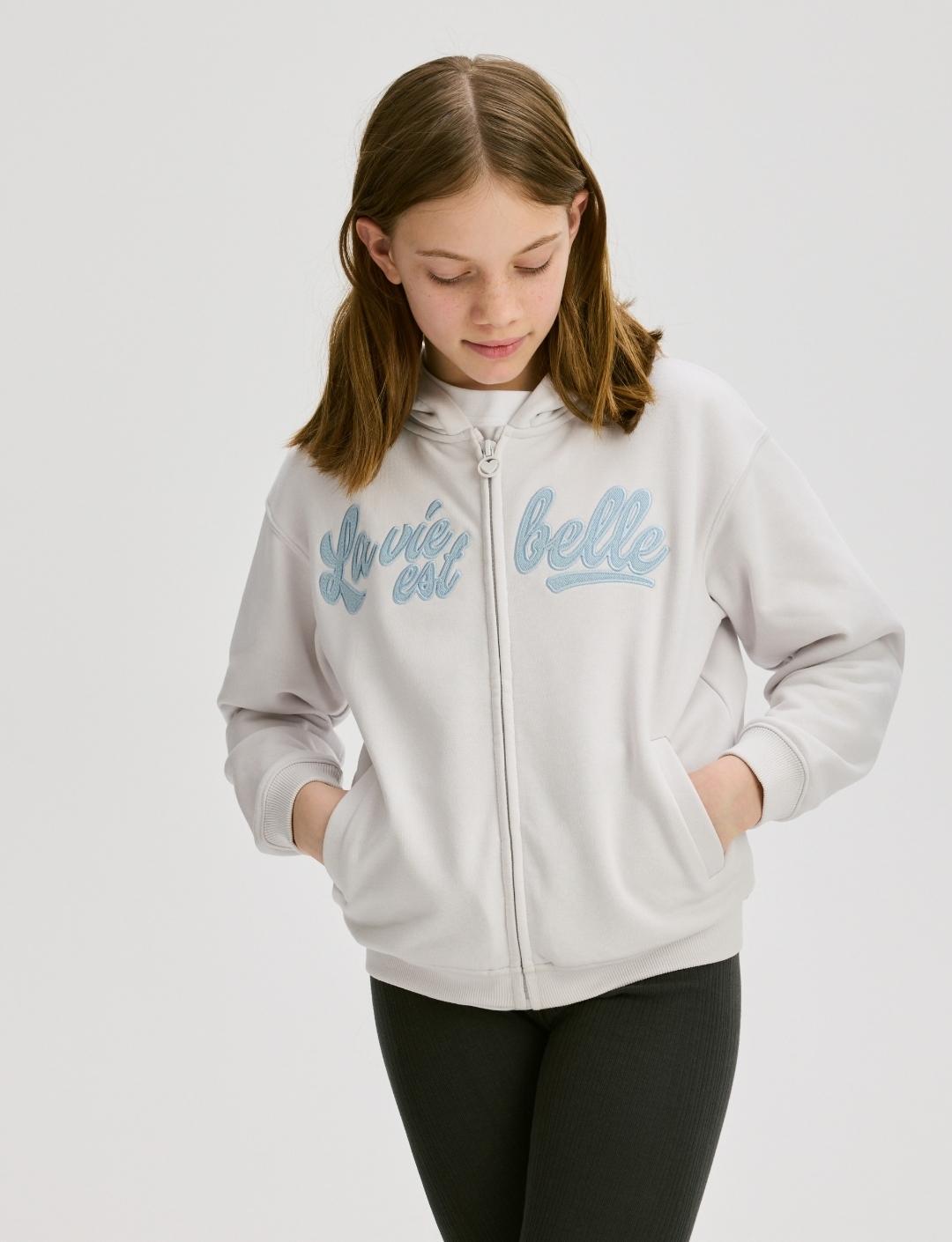 Толстовка з капюшоном для дівчинки Reserved 122-128 см Світло-сірий (25082204B) - фото 4