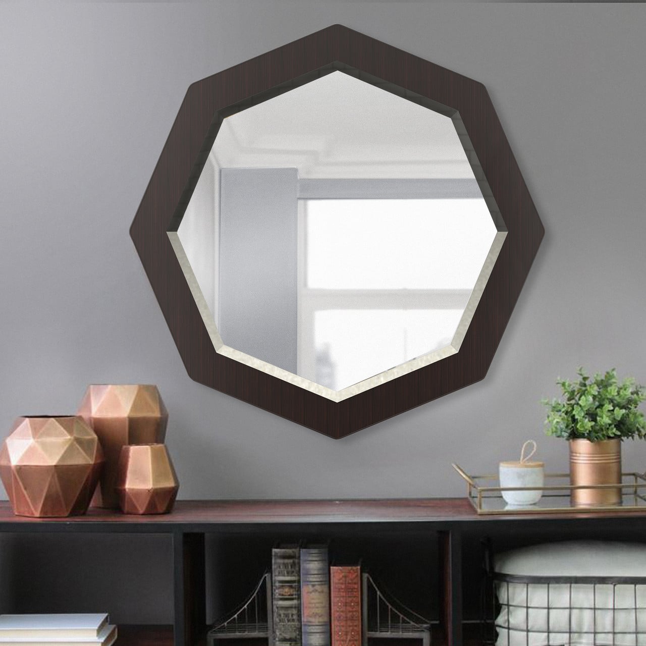 Зеркало настенное с фацетом восьмиугольное Art-Com 800 мм Венге магия (Z2 венге)