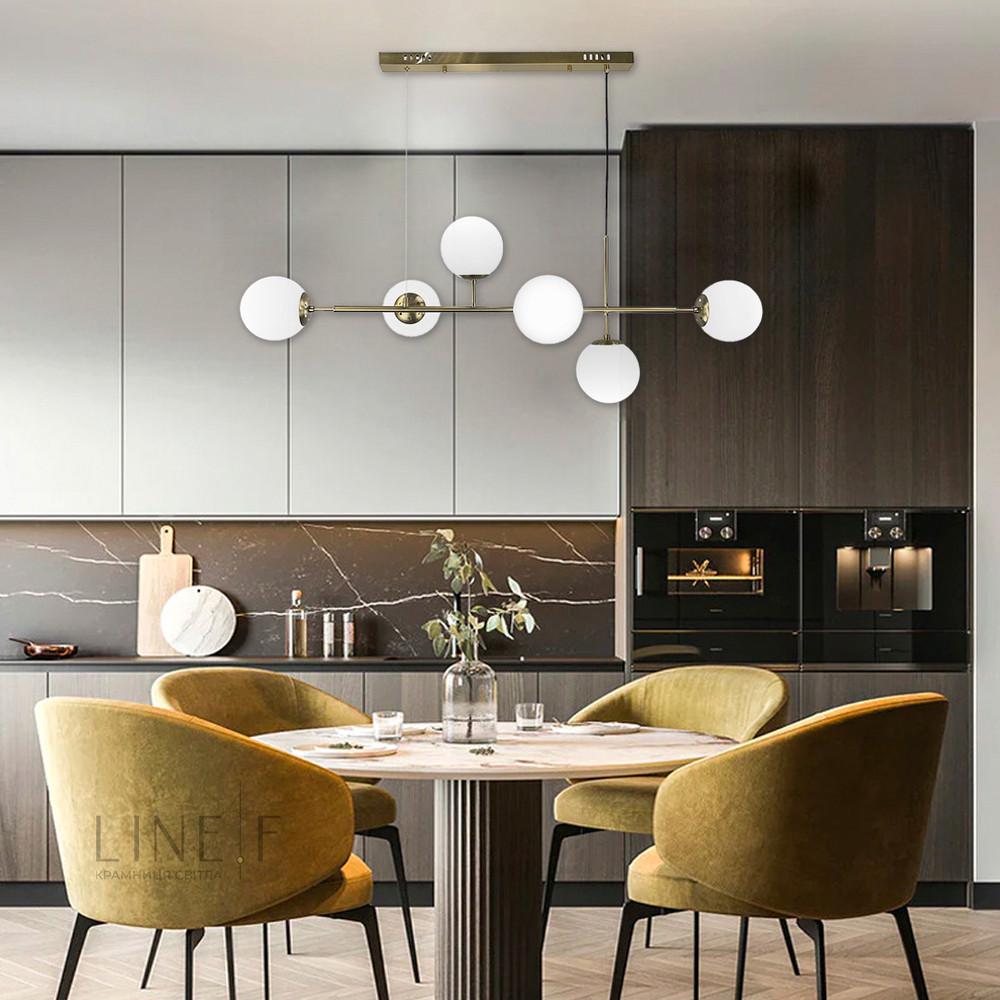 Люстра видовжена латунна на 6 плафонів кріплення на планці тип В (SGJ 7/6B AB+WT) - фото 1