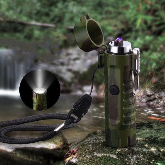 Водонепроницаемая USB зажигалка с фонариком со встроенным аккумулятором электроимпульсная 2 дуги - фото 8