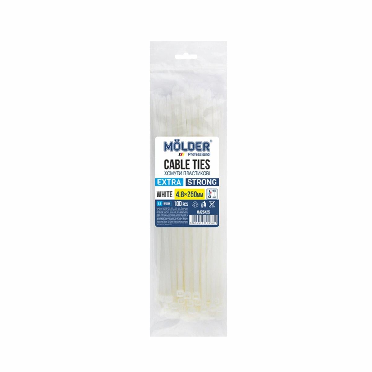 Хомуты Molder пластиковые 4,8x250/100 шт.Белый Хомуты Molder пластиковые 4,8x250/100 шт.Белый