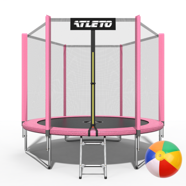 Батут детский с сеткой и стремянкой Atleto с мячом 252 см Розовый (2505369097)