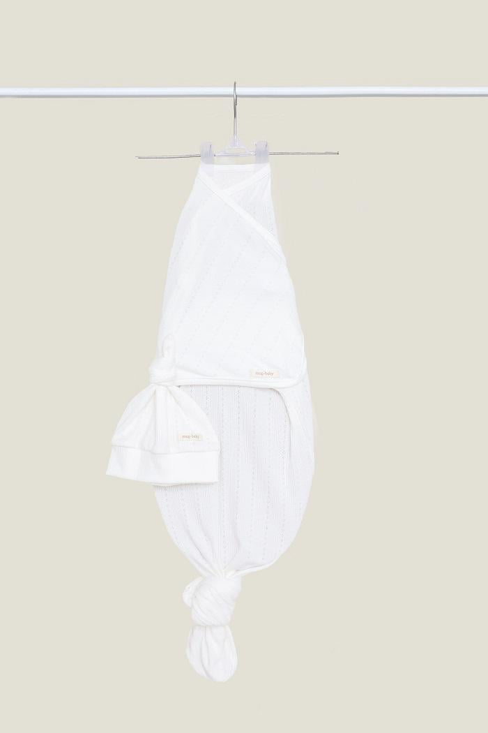 Пелюшка-кокон з шапочкою літня перфорована для новонародженного безрозмірна на липучках 0-9 міс 1 м Молочний (MG149)