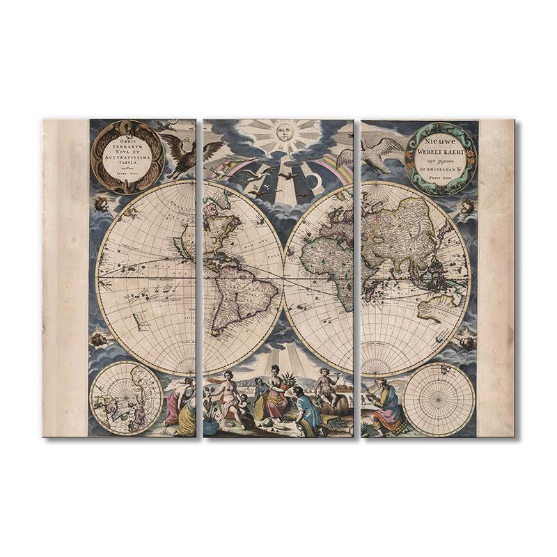 Винтажная карта Карта мира и Карибский бассейн 3 модуля 120x180 см