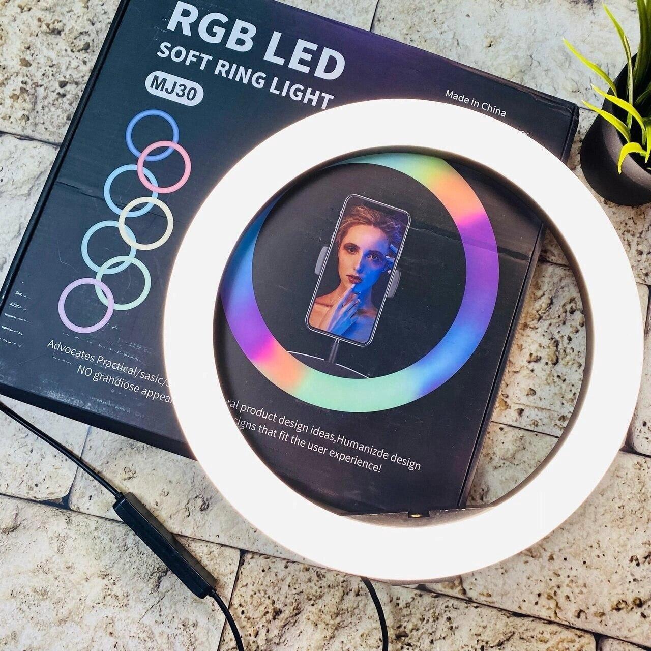 Кільцева LED лампа MJ-30 RGB кольорова на 25 Вт 30 см зі штативом та тримачем на USB - фото 10