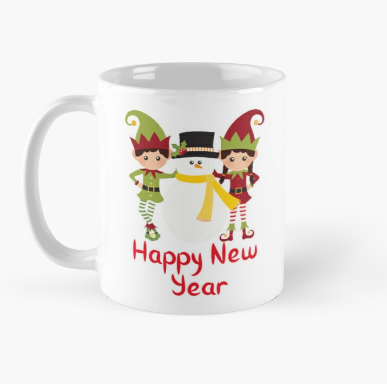 Чашка керамічна з принтом Heppy New Year Ельфи і Сніговик 330 мл Білий