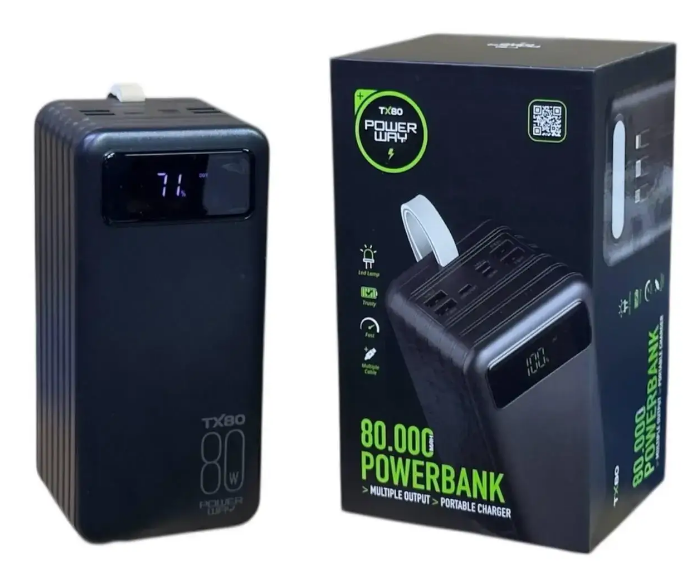 Повербанк POWER WAY TX80 80000 mAh с зарядкой QC 3.0 Черный (QC-3)