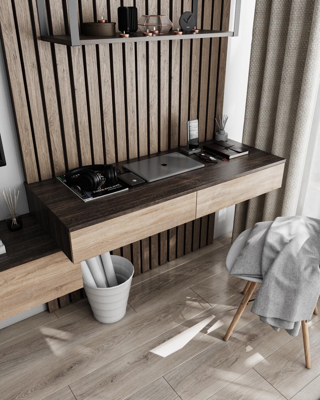 Стол подвесной с ящиками Sanro 1200х160х500 мм Венге аруша/Дуб сонома (T222)