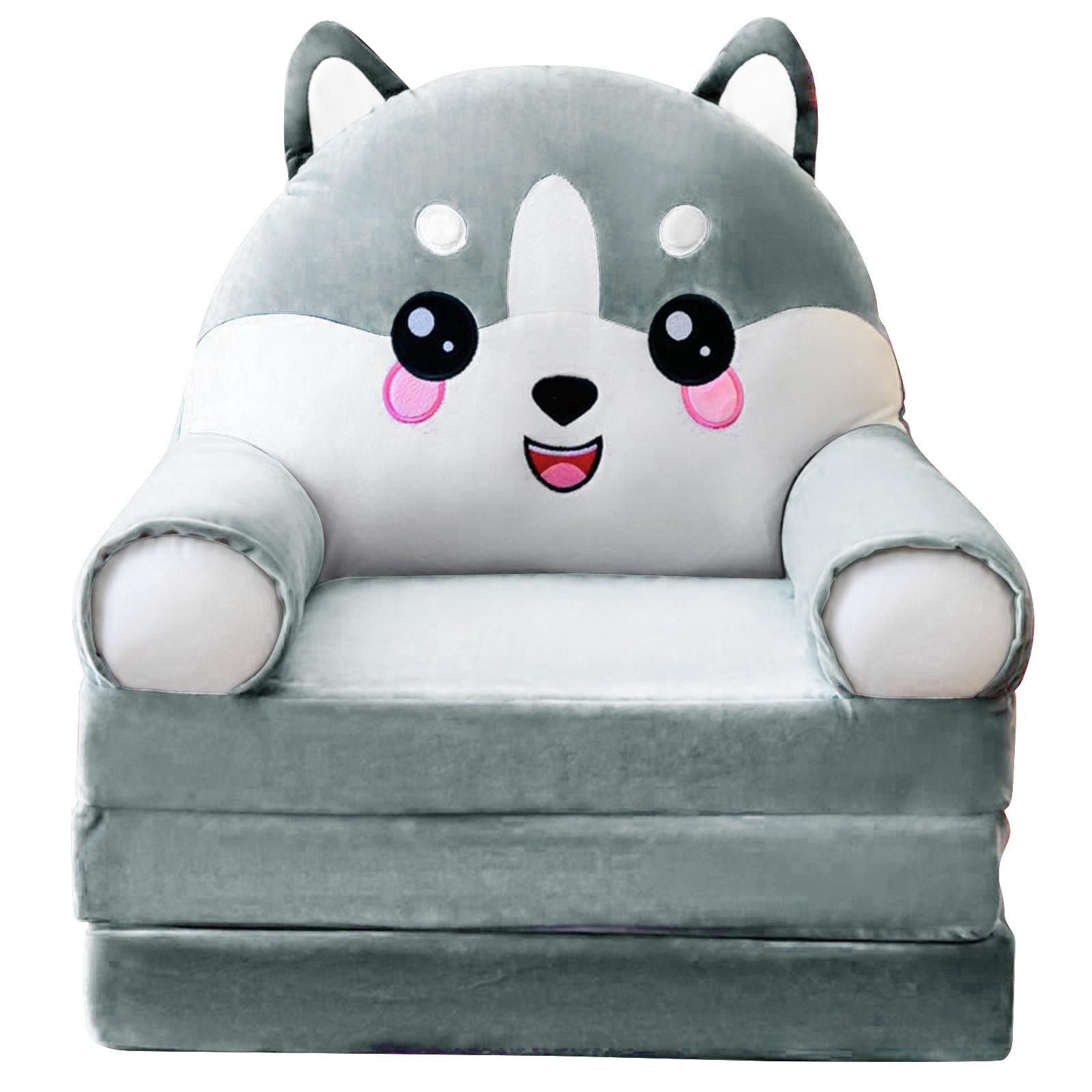 Кресло плюшевое Хаски раскладное в детскую комнату для детей 120 см Серый (280023)