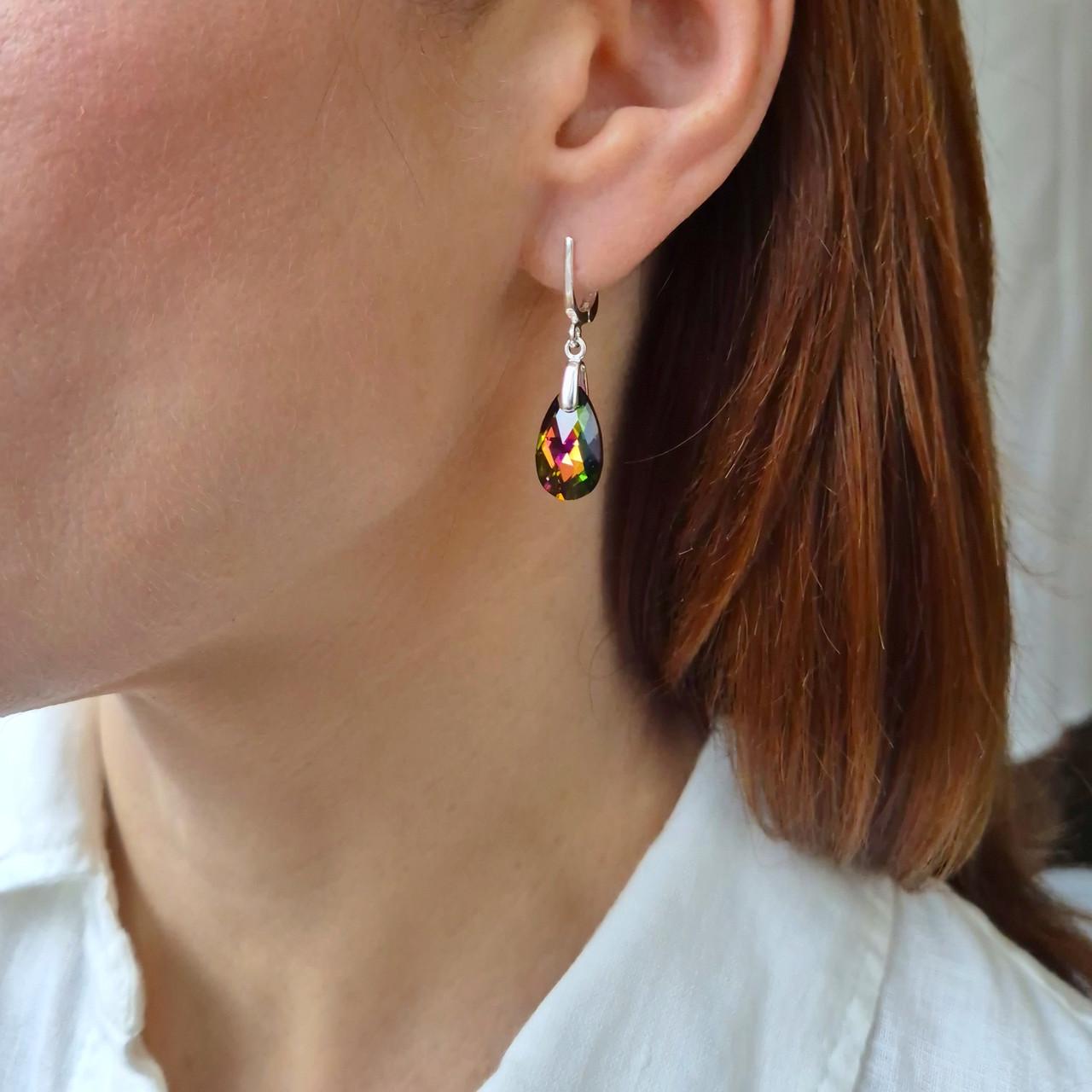 Сережки крапельки з каменями сваровськи срібло 925 проби 3,80 г (56106-16) - фото 5