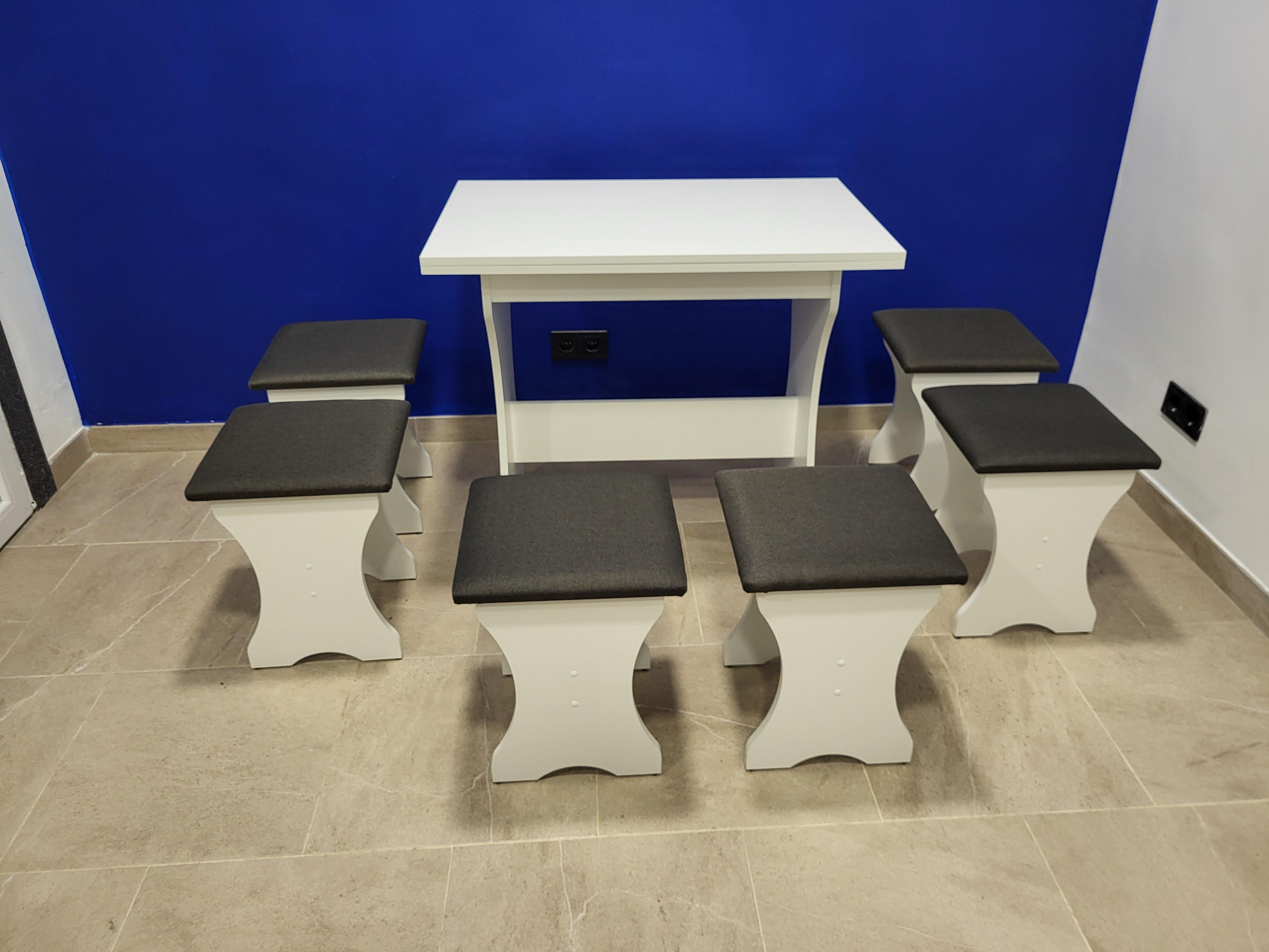 Стіл розкладний та 6 табуреток Сімейний Білий/Мальмо (S6T-B-M)