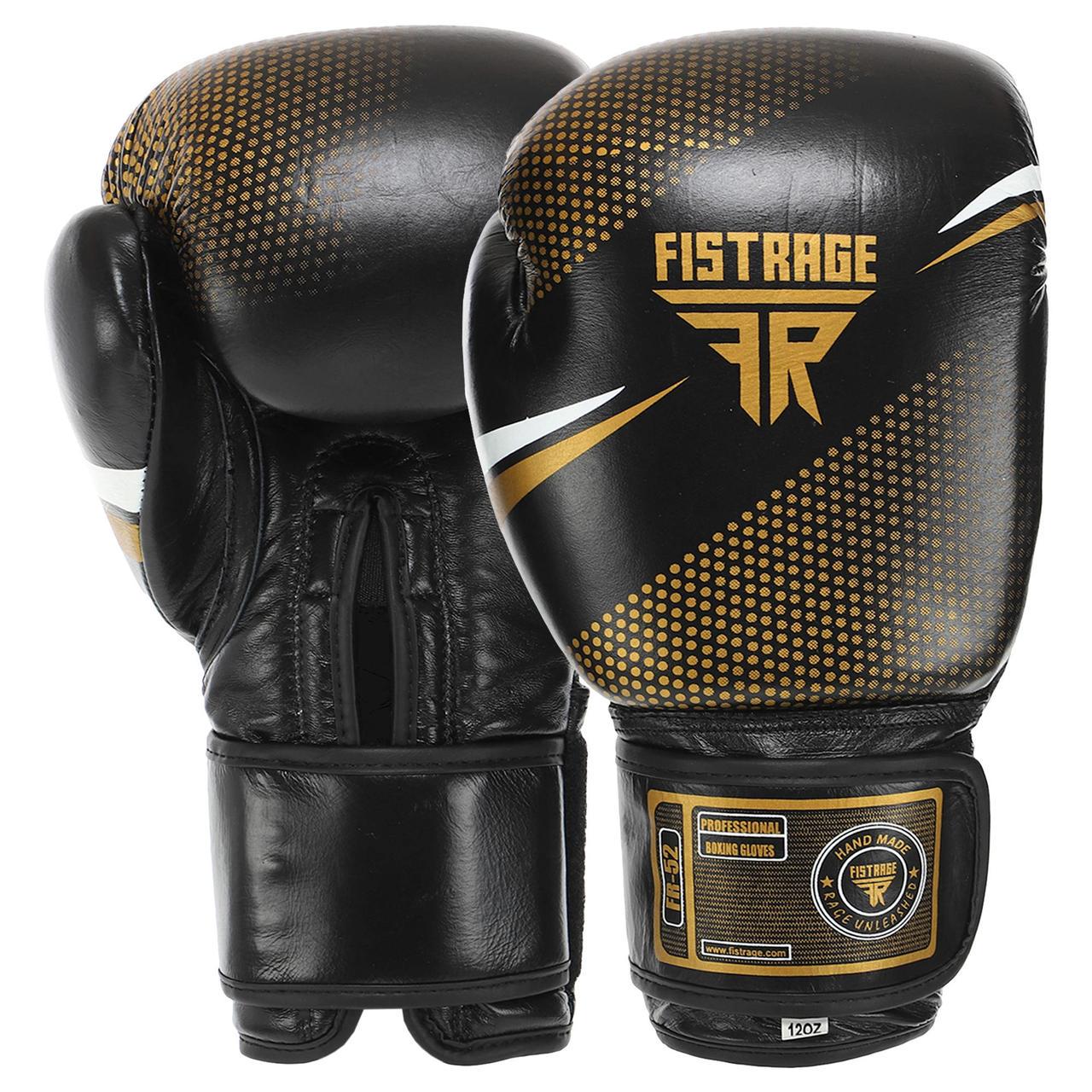 Боксерские перчатки FISTRAGE натуральная кожа 10 oz Черно-золотой (VL-4145)