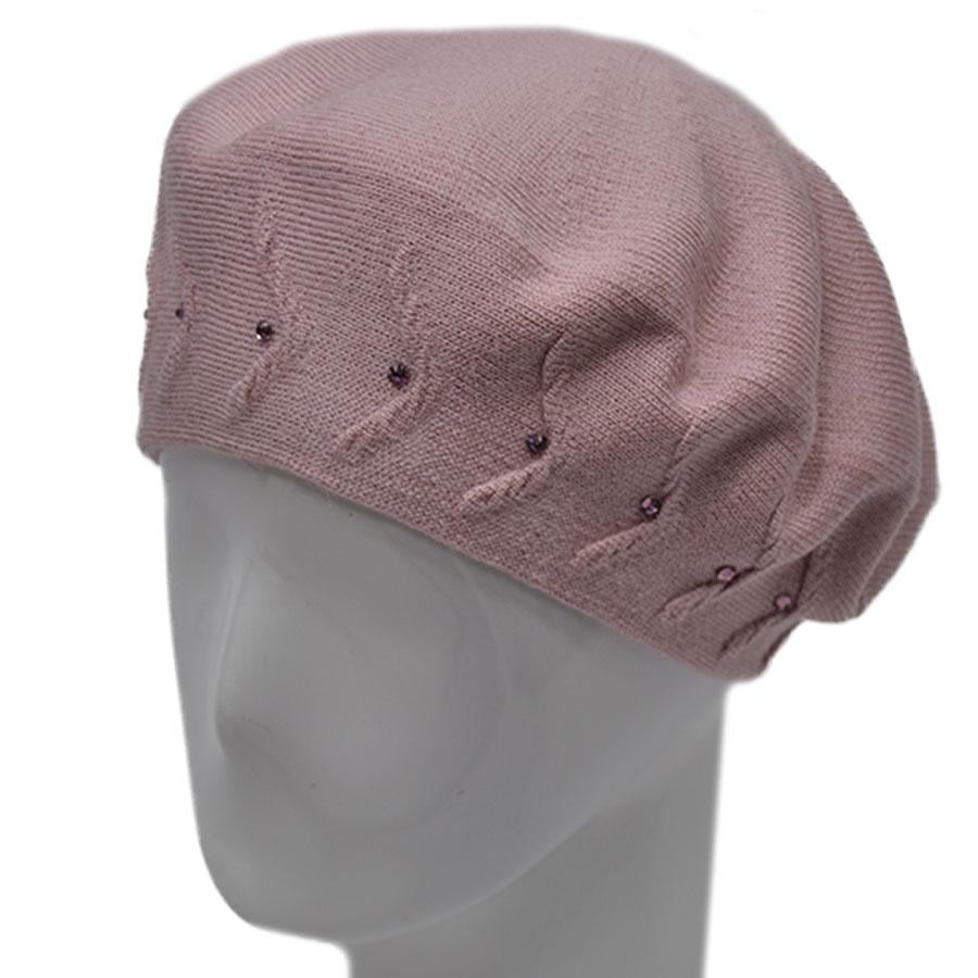 Берет женский Lirus Мятный двойной не большой тонкой вязки со стразами L/57-58 Розовый