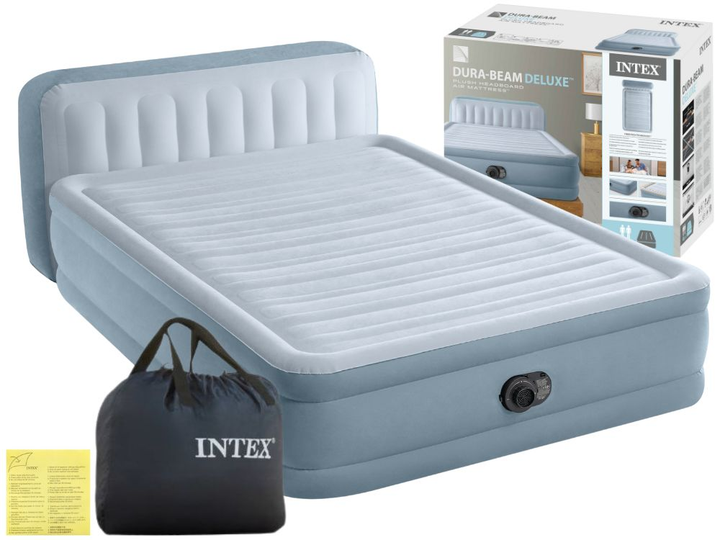 Кровать надувная со спинкой Intex двуспальная со встроенным электронасосом 236x152x86 см (64450)