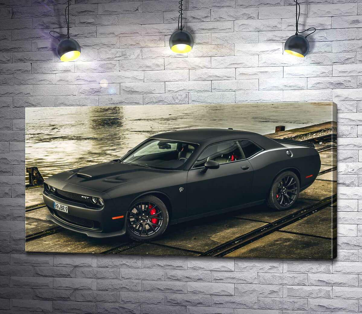 Картина ArtPoster Черная матовая модель автомобиля Dodge Challenger Hellcat 130x68 см Модуль №1 (001225)