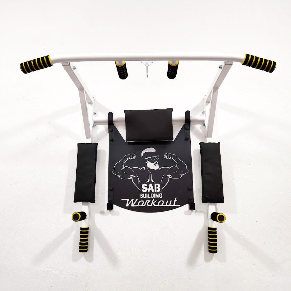 Турник-брусья SAB В2/р настенный разборной с рамкой крепления и упором для пресса Белый (0082) - фото 1