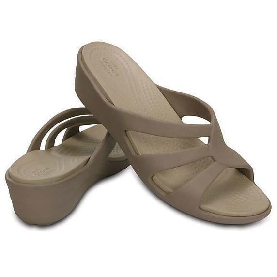 Шльопанці жіночі утеплені Crocs Women's Sanrah Strappy Wedge Sandal Mushroom Cobblestone р. 40-41 Бежевий (10074)