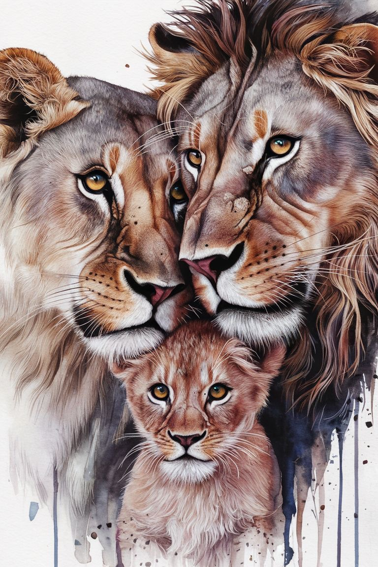 Алмазна мозаїка Сім'я левів повна викладка квадратне каміння без підрамника 40х60 см