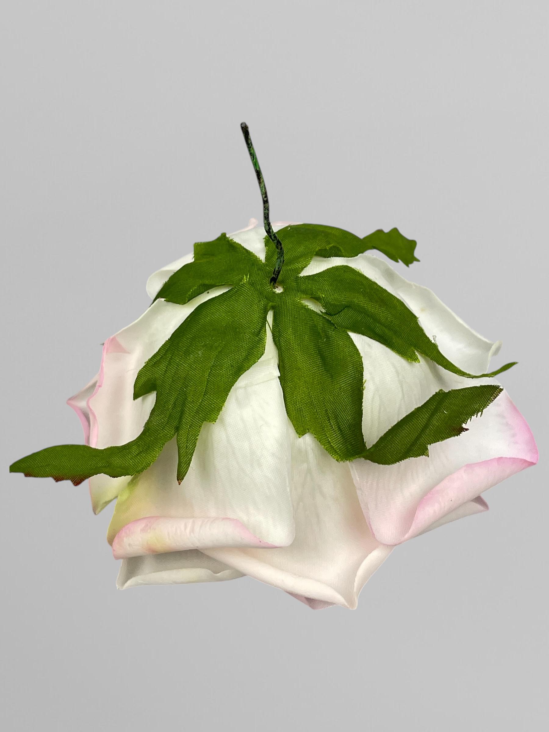 Искусственная головка розы открытый бутон 9 см Бело-розовый (К02027) - фото 3