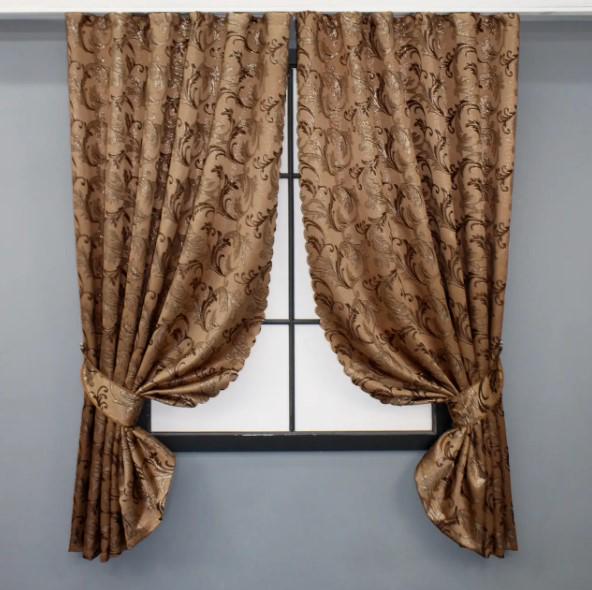 Комплект штор на кухню Завиток жаккард 1,45х1,7 м 2 шт. Карамельный (1642ш 35-0259)