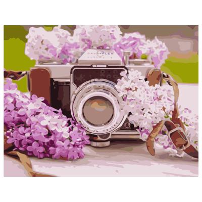 Картина по номерам Strateg Фотоаппарат с сиренью 40х50 см термопакет (VA-1080)