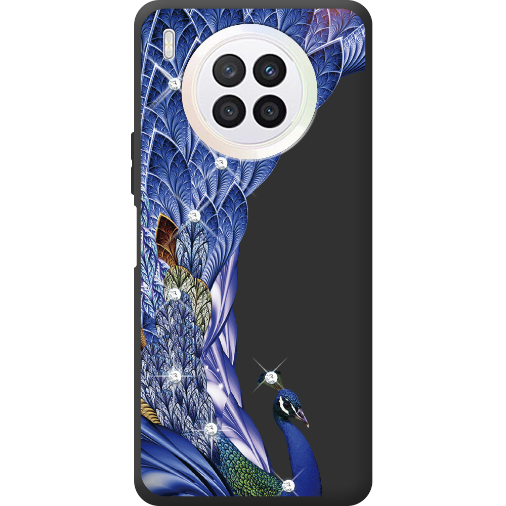 Чехол BoxFace Huawei Nova 8i Павлин со стразами Черный силикон (43692-rs7-44633)