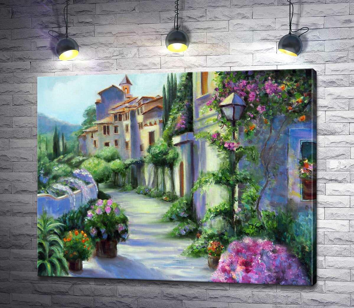 Картина ArtPoster Летняя улица украшена зеленью деревьев и цветами 100x79 см Модуль №1 (002192)