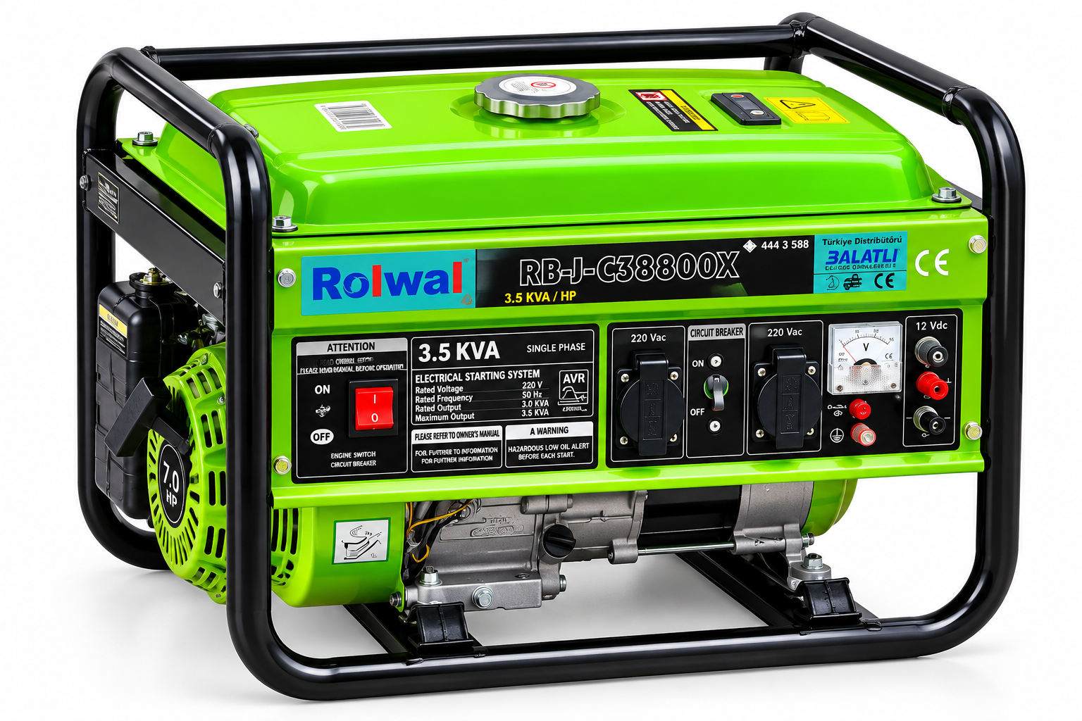 Генератор бензиновый Rolwal RB-J-GE3800X однофазный с двигателем 7 л.с. 3,5 кВт (38390629) Генератор бензиновый Rolwal RB-J-GE3800X однофазный с двигателем 7 л.с. 3,5 кВт (38390629)