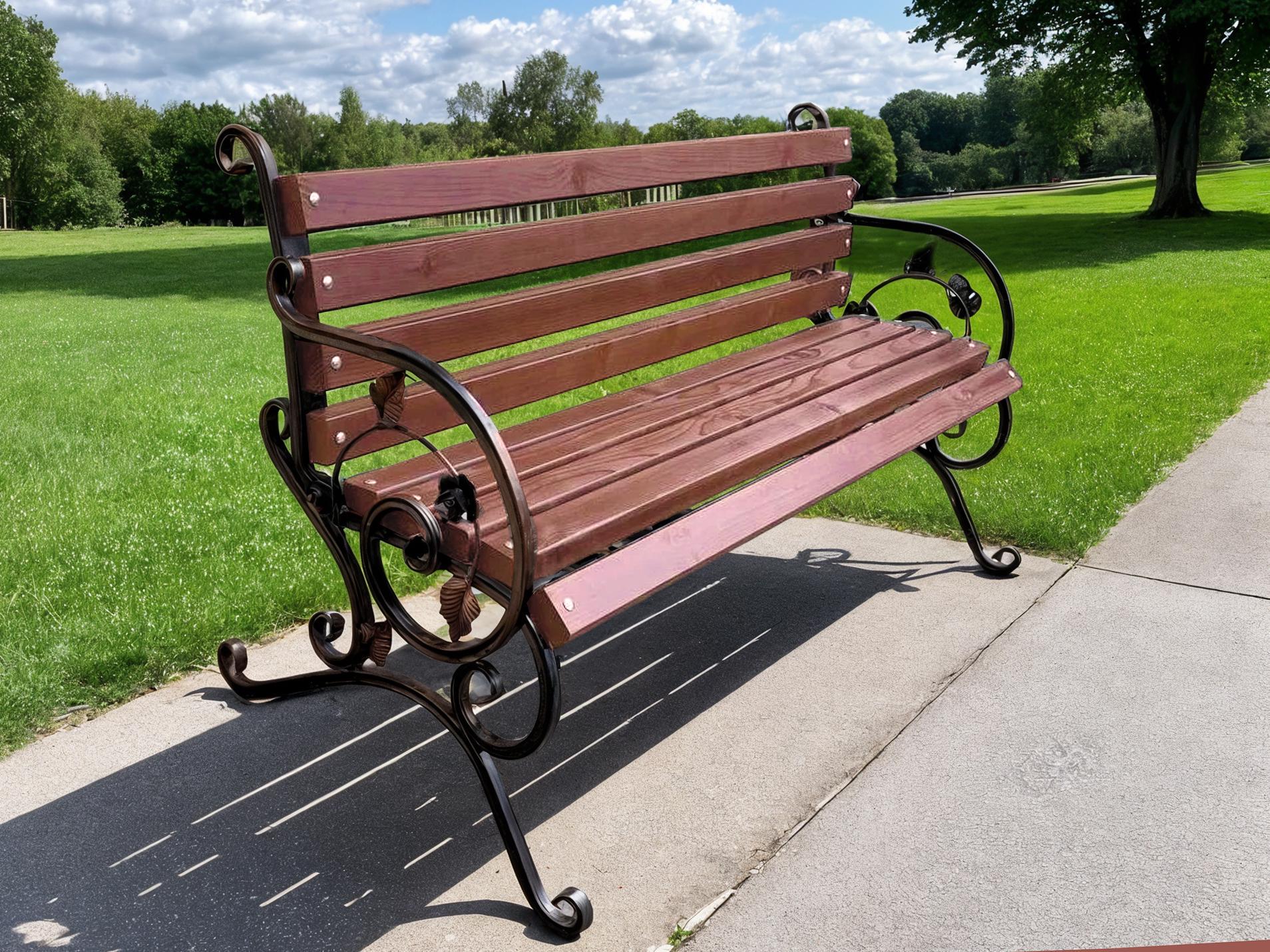 Скамейка садовая кованая Tobi Sho Камелия с подлокотниками 170 см Черешня - фото 2