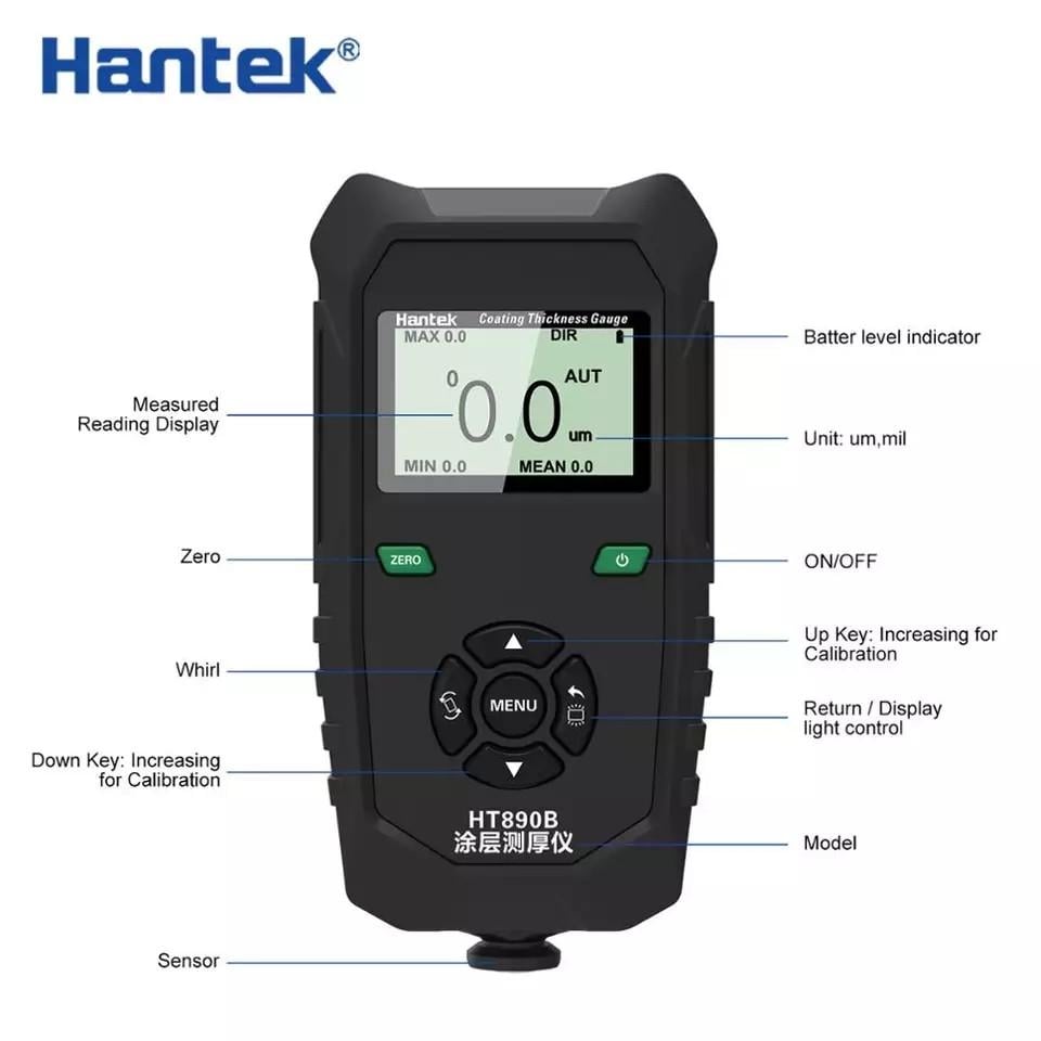 Автомобильный толщиномер Hantek HT890B Fe NFe, измеритель толщины лакокрасочного покрытия автомобиля