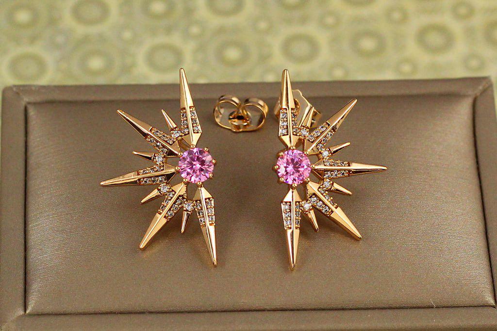 Серьги гвоздики Xuping Jewelry розовым камнем 2,9 см Золотистый (29327496)