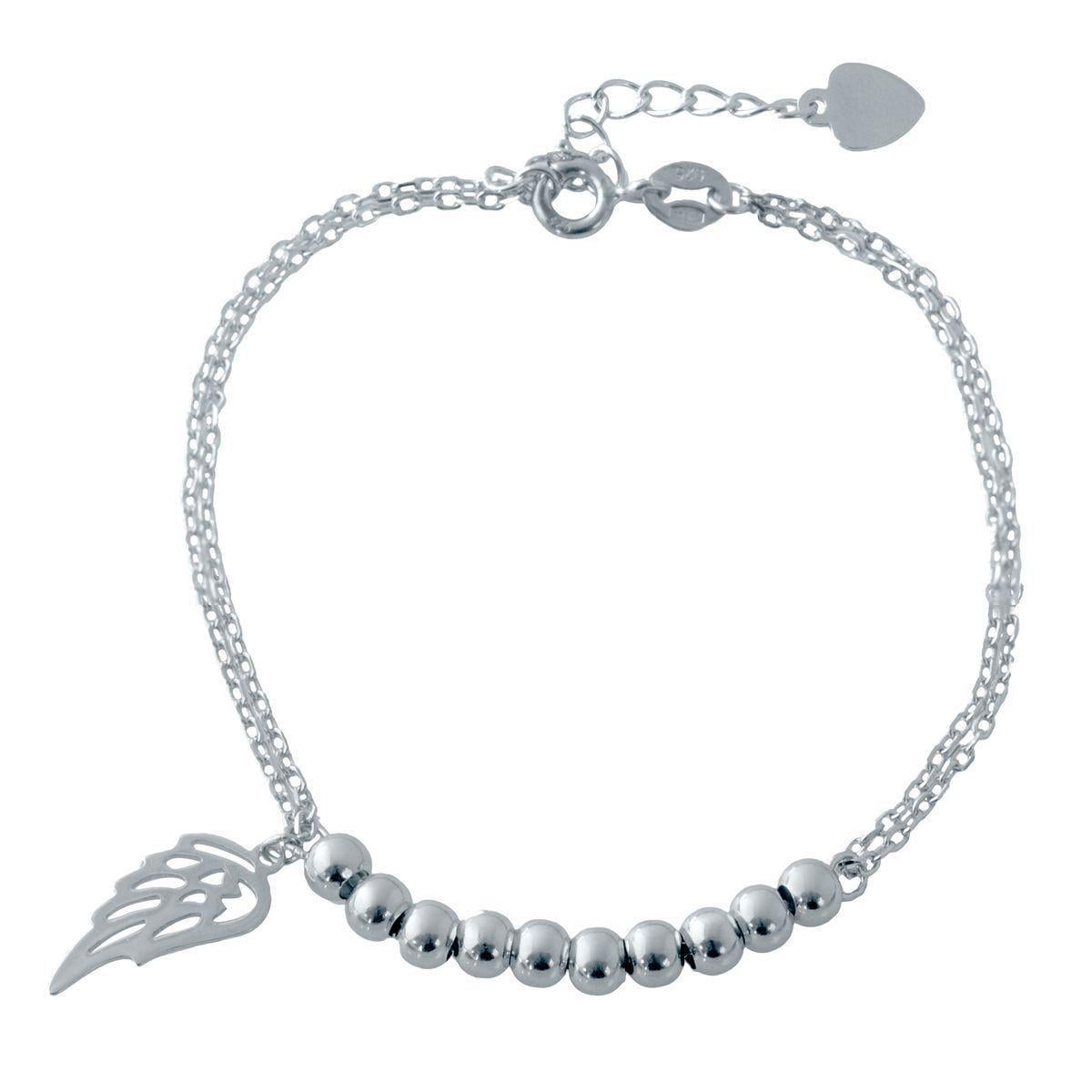 Браслет серебряный с подвеской в форме крыла и шариками