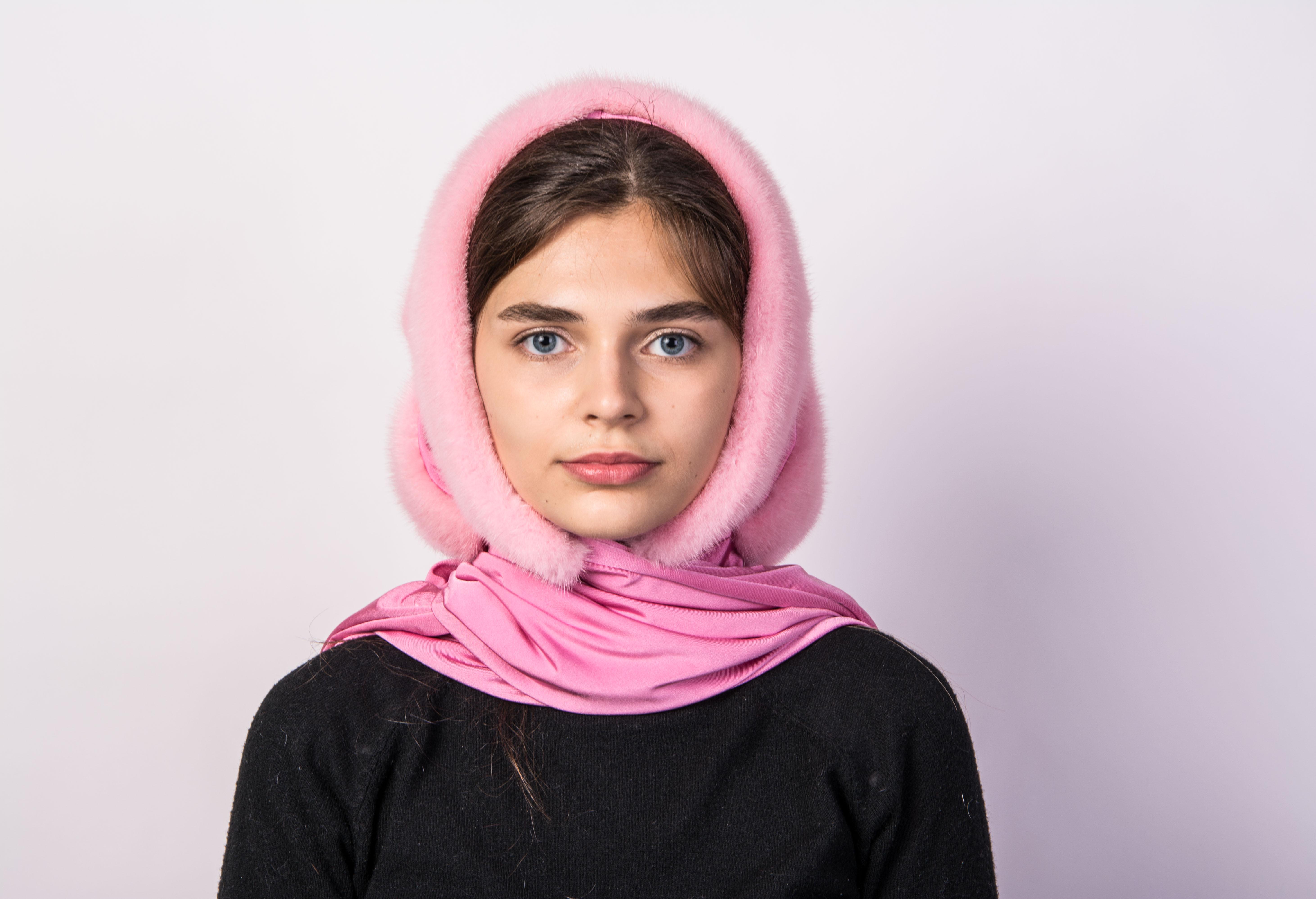 Платок женский из меха норки Меховой стиль Паук из натурального меха Розовый One size 001/V