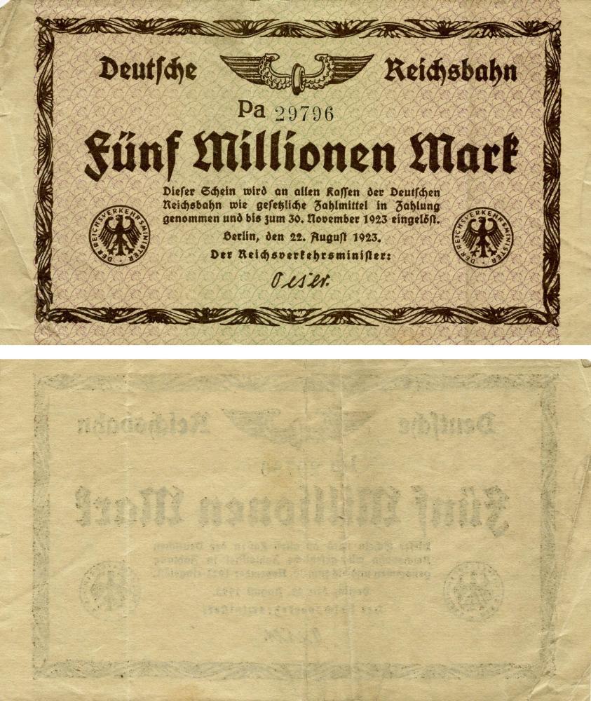 Коллекционная банкнота Германия Нотгельд 5 000 000 марок 1923 F-VF Берлин (Б18863)