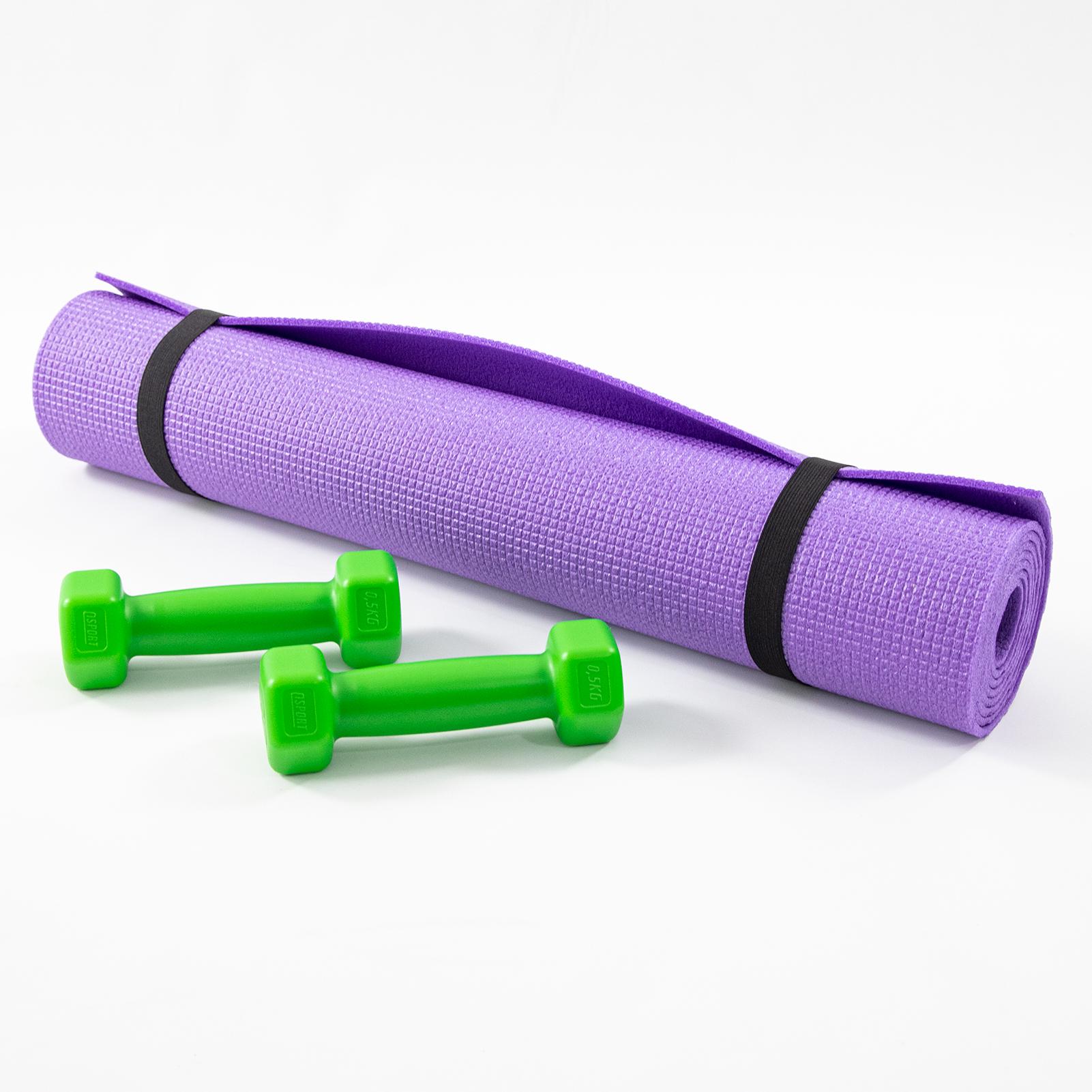 Килимок для йоги та фітнесу та гантелі для фітнесу 2 шт. по 0.5кг Osport Set 80 Фіолетово-салатовий (n-0110) - фото 5