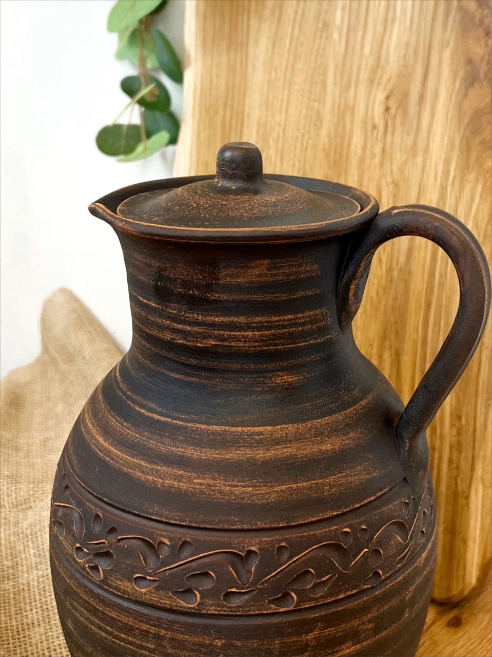 Кувшин керамический глиняный резной с ручкой декор 2,5 л (3000-39) - фото 3