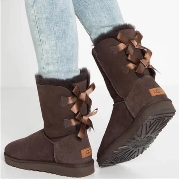Уггі жіночі середні з бантами замшеві UGG Bailey Bow II Chocolate Suede Темно-коричневий (12447)