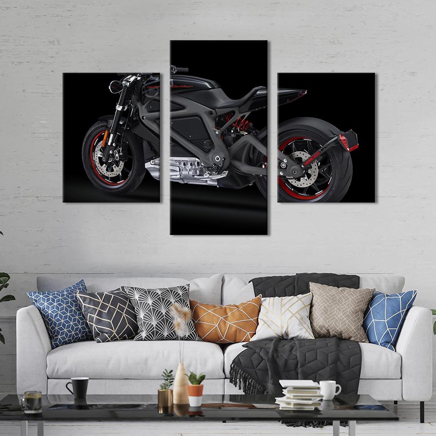 Картина на холсте триптих Чёрный мотоцикл Harley-Davidson 66x40 см (1328-32)