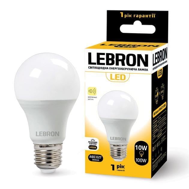 LED-лампа Lebron L-A60 акустический датчик 10W Е27 4100K 900 Lm (28688525)