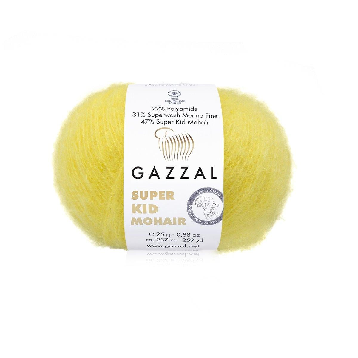 Пряжа Gazzal Super Kid Mohair 64431 лимонний (3933)