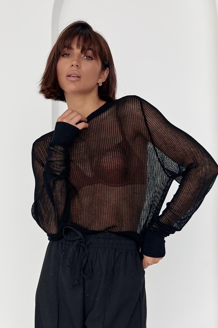 Кофта вязаная ажурная oversize S Черный (12313163) Кофта вязаная ажурная oversize S Черный (12313163)