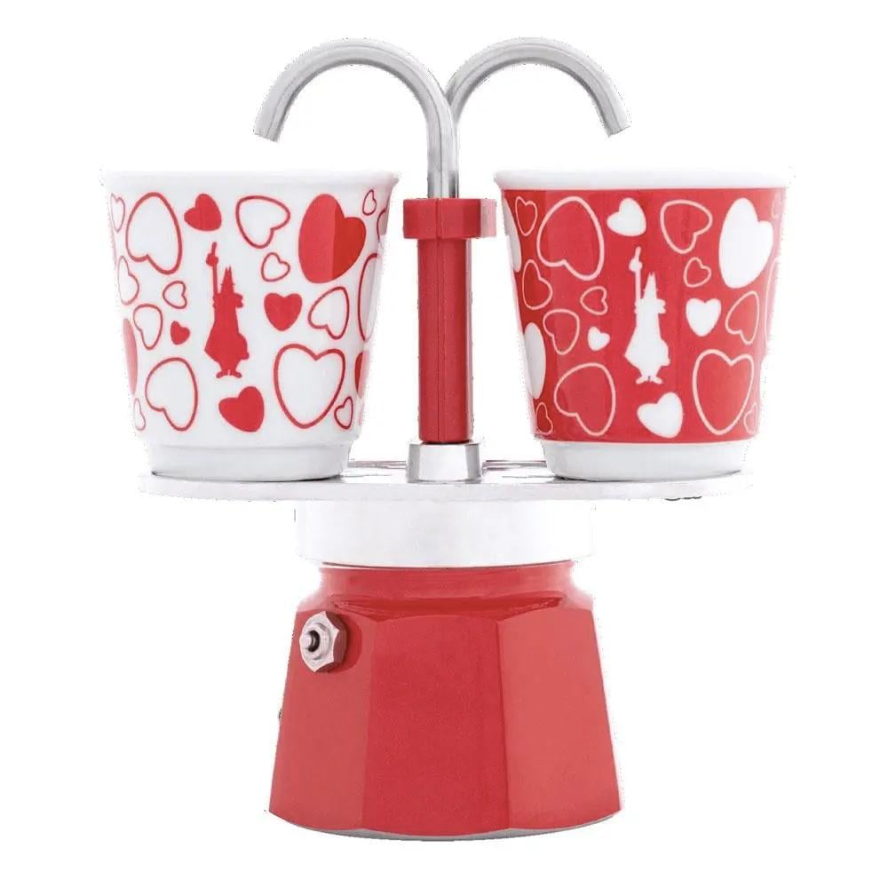 Гейзерна кавоварка Bialetti Set Cuore Mini Express з 2 кавовими чашками Червоний/Білий (0002347)