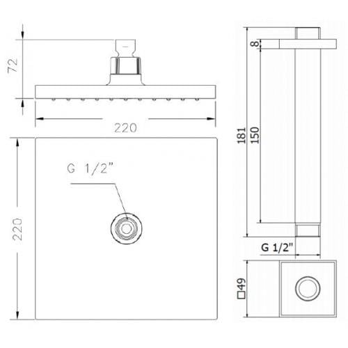 Верхній душ з тримачем GENEBRE Ke15 cube R6311226+167245 - фото 2